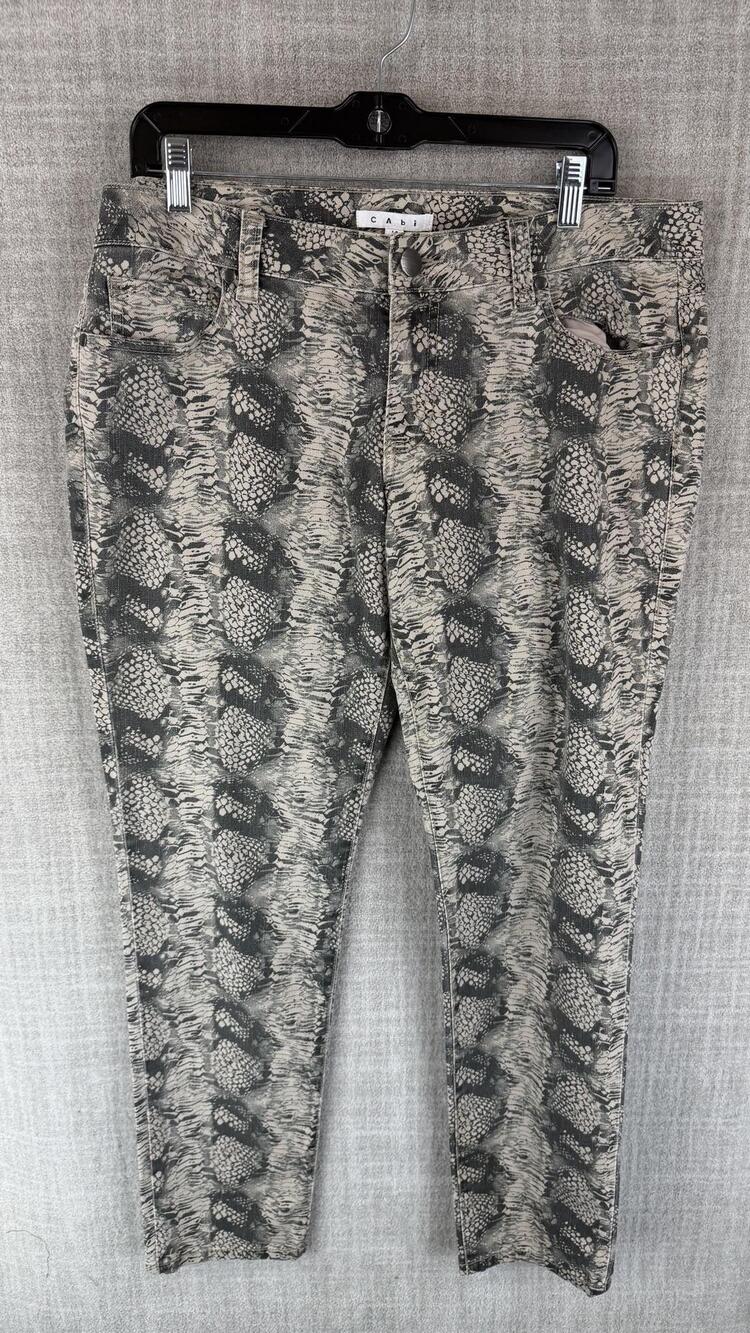 CAbi Pants Womens 14 Gray Animal Print Jegging Skinny Stretch Twill Pockets